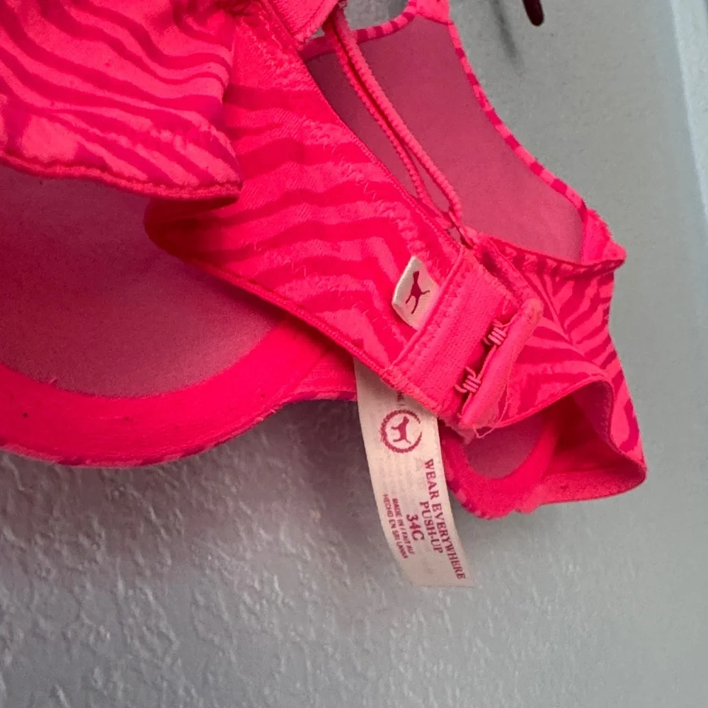 PINK Victoria's Secret Hot Pink Zebra Print Bra 34C Wear Everywhere Push-Up